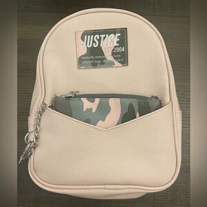 Justice Mini Light Pink Backpack with Camo Wallet